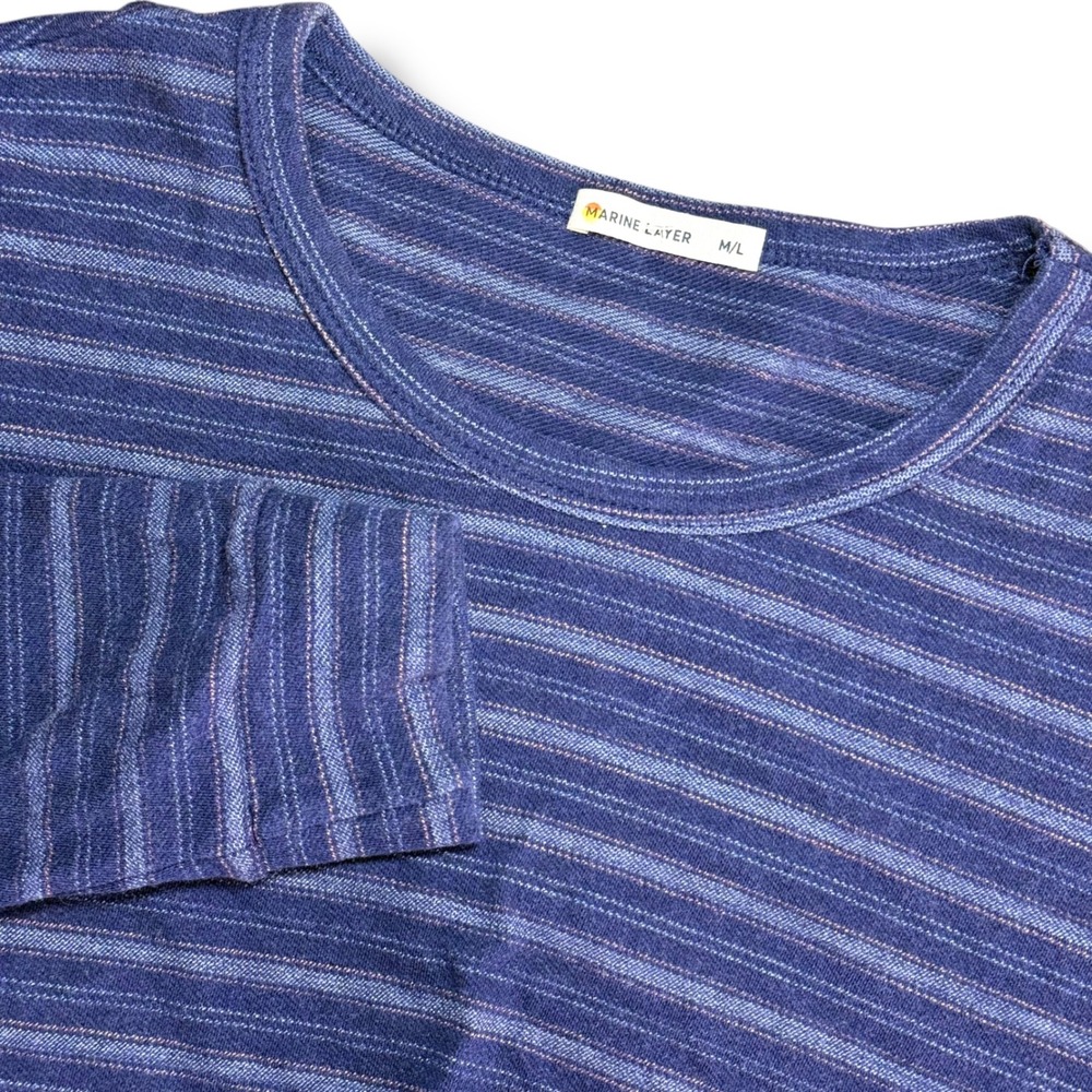 Marine Layer Medium‎ Navy Blue Striped Long Sleeve Crew Neck Shirt Base Layer